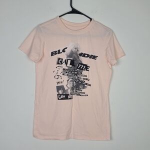 Blondie Call Me Graphic T-Shirt Womens XS Pink Distressed Punk Rock Debbie Harry